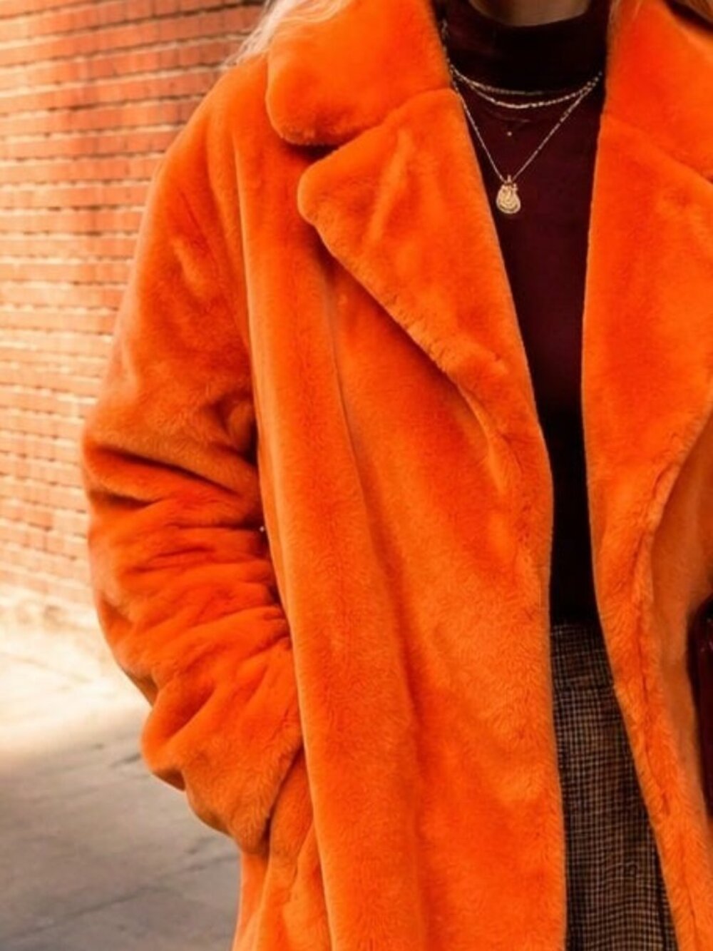 Orange Casual Women's Lapel Long Sleeve Single-Breasted Teddy Coat - Picture 2 of 2